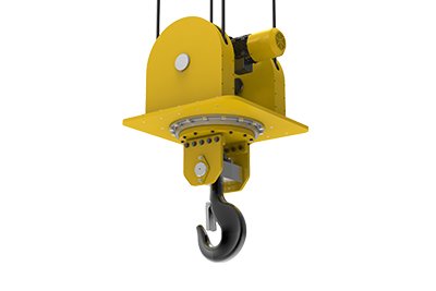 Rotating crane hook with 360 degree motorized rotation