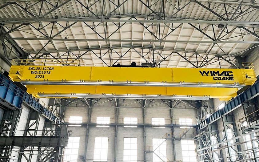 Double girder overhead crane wire rope hoist and crab trolley running on top of the twin bridge girders