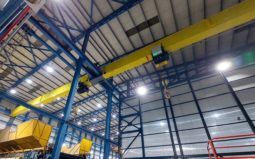 Wimac single girder overhead crane installed in workshop facility — easy installation, low structural runway load